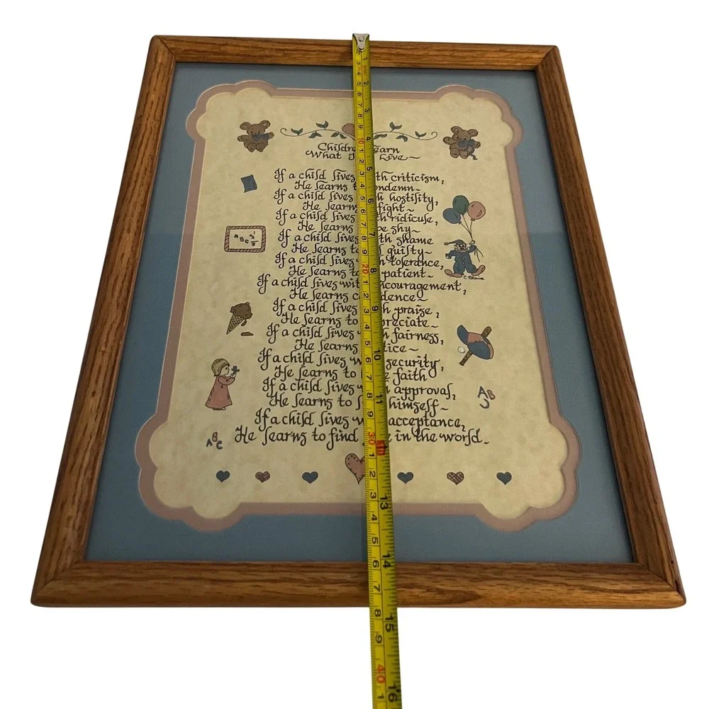 Vintage Children Learn What They Live Framed Calligraphy Poem C Blaine 1980s